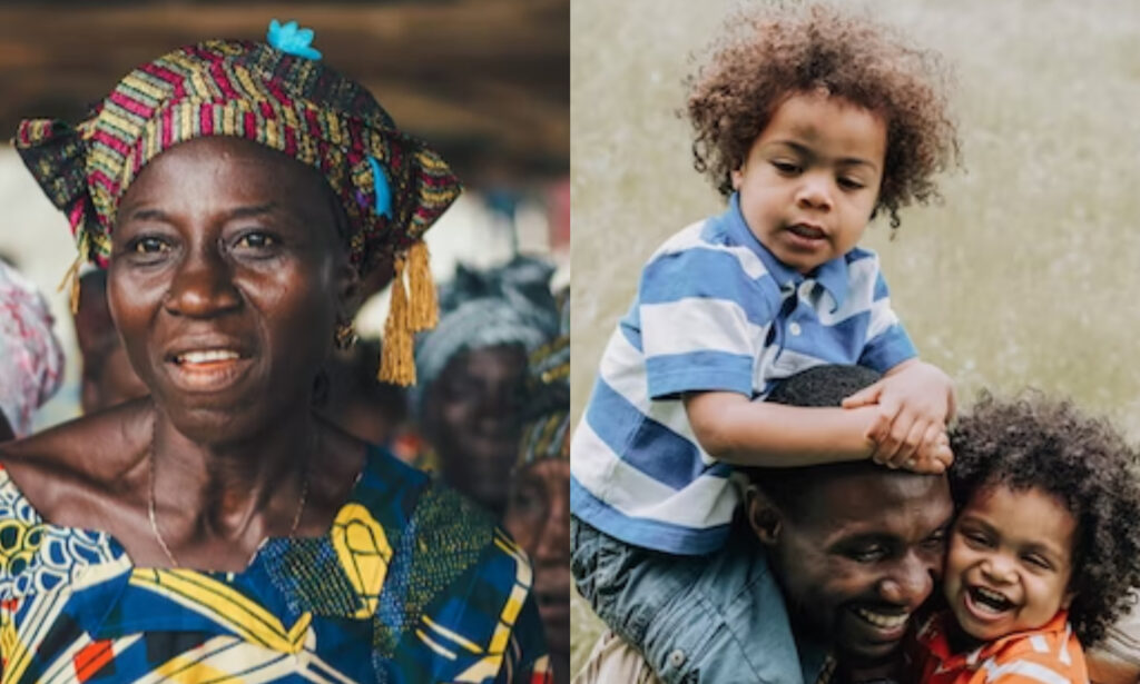 an African woman and a father and his children 