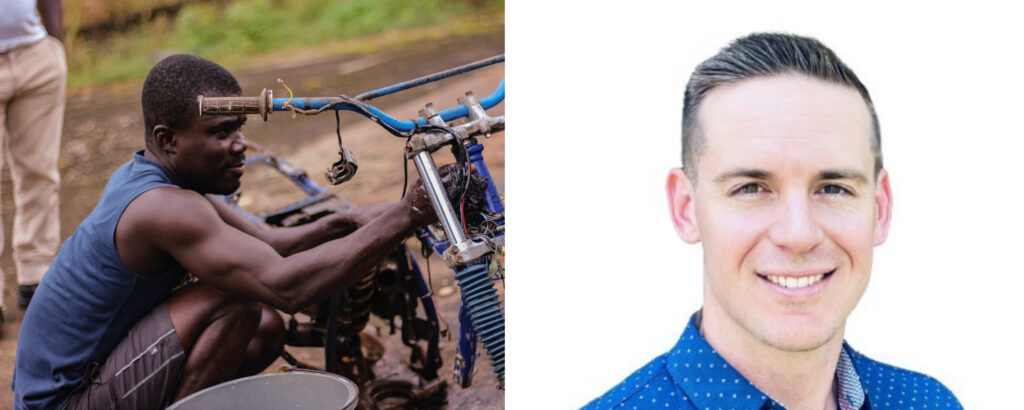 A man repairing a motorcycle and Teddy Mitrosili