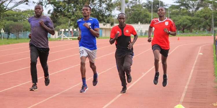 Referees undergoing physical endurance test
