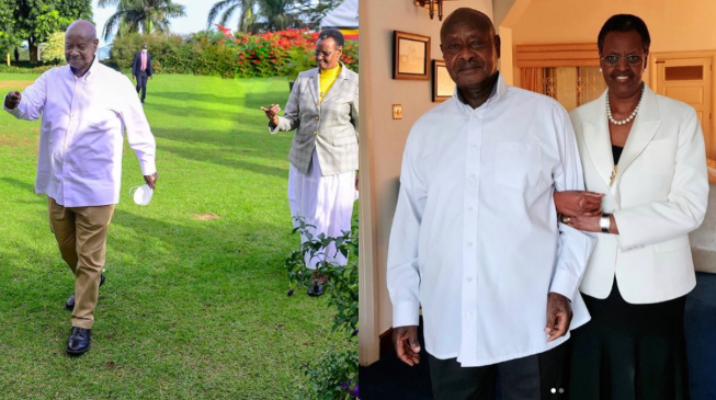 Ugandan President Yoweri Museveni and his wife 
