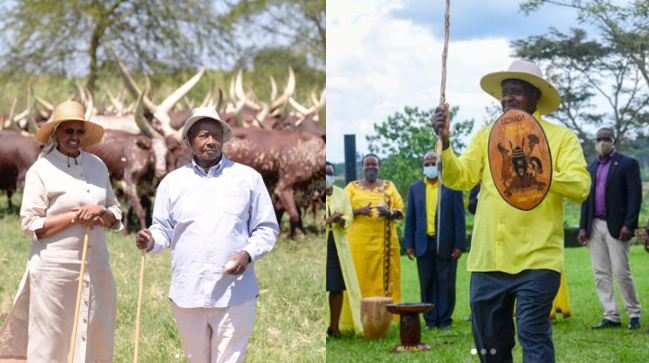 Ugandan President Yoweri Museveni, his and some people