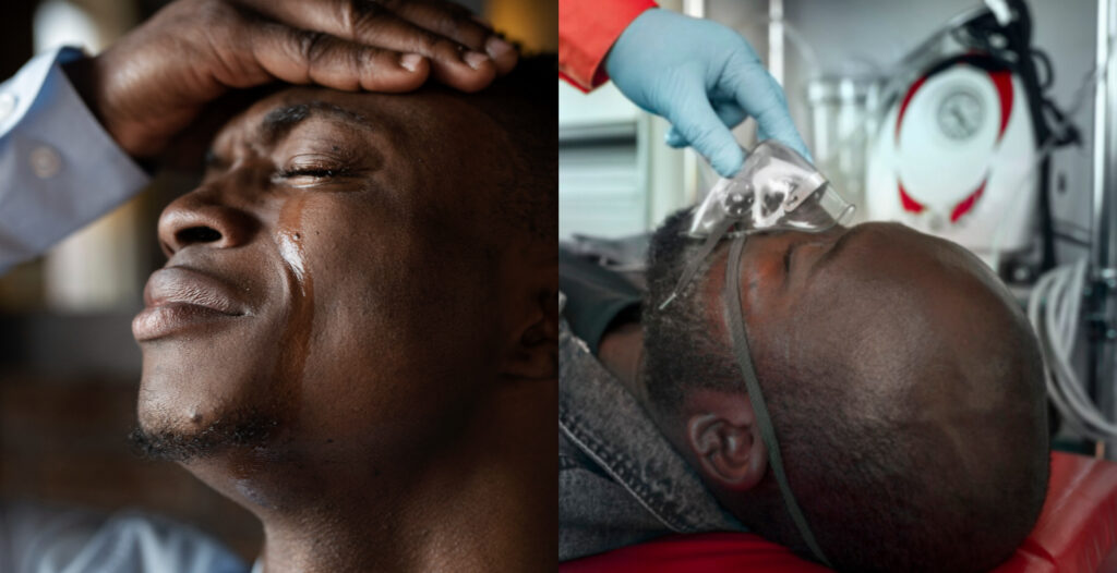 A man crying and a patient in hospital